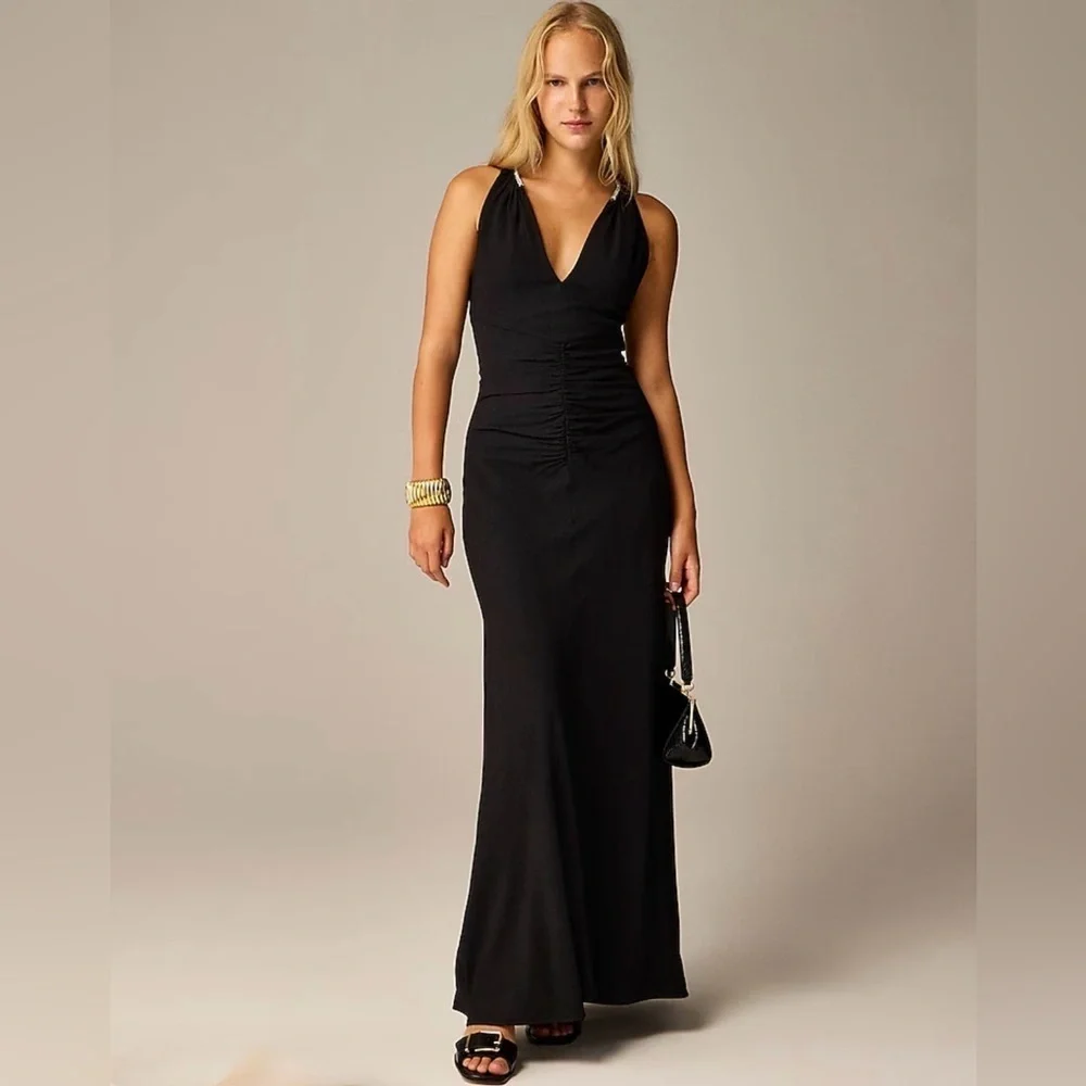 J. Crew Women’s Full-length Embellished Ruched Dress CD510 Size 4 In Black NWT